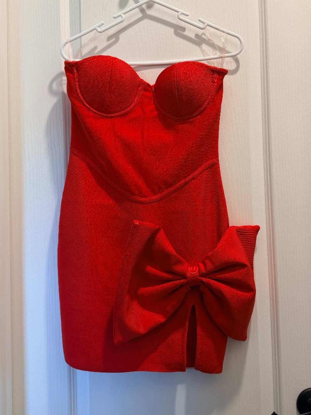 Fashion Nova Betty Bow Bandage Mini Dress + Gloves Red M